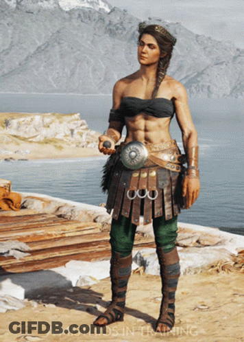 Video Game Character Standing On Beach With Mountains GIF