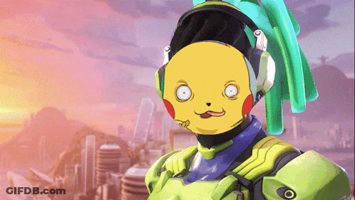Video Game Character Wearing Pikachu Mask GIF