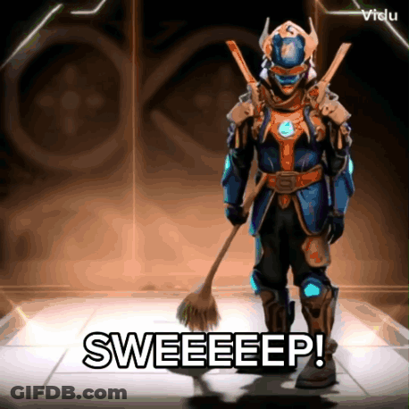 Video Game Character With Broom Saying Sweeeeep GIF