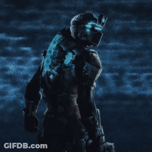 Video Game Character With Glowing Eyes And Helmet GIF