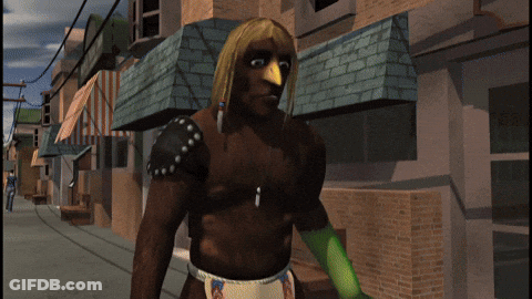 Video Game Character With Green Arm And Bird Head GIF