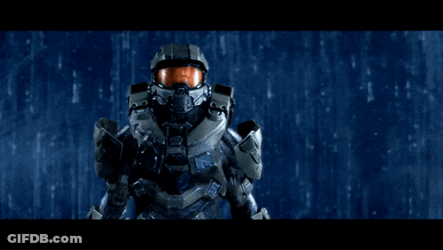 Video Game Character With Halo Helmet GIF