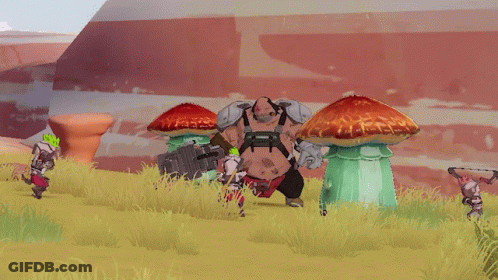 Video Game Character With Hammer In Mushroom Field GIF