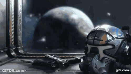 Video Game Character With Helmet And Gun GIF