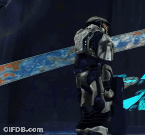 Video Game Character With Helmet Saying Chief GIF