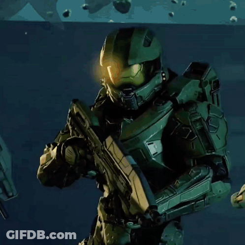 Video Game Character With Helmet Saying Core GIF
