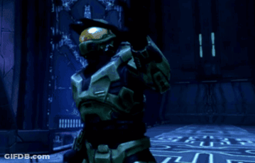 Video Game Character With Helmet Saying Halo GIF