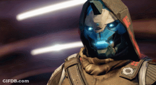 Video Game Character With Hood And Blue Helmet GIF