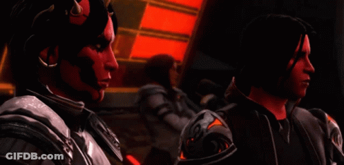 Video Game Character With Horns Standing Next To Another Character GIF