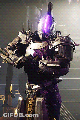 Video Game Character With Purple Helmet And Purple Light GIF