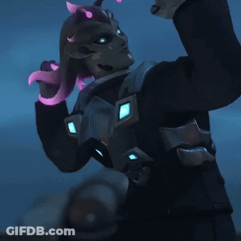 Video Game Character With Purple Horns And Glowing Eyes GIF