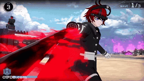 Video Game Character With Red Sword And Wave 1/3 GIF