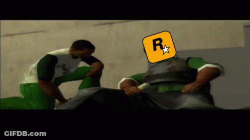 Video Game Character With Rockstar Logo On Face GIF