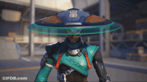 Video Game Character With Shield With Chinese Characters On Head GIF