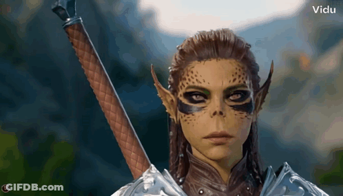 Video Game Character With Sword And Vidu Text GIF