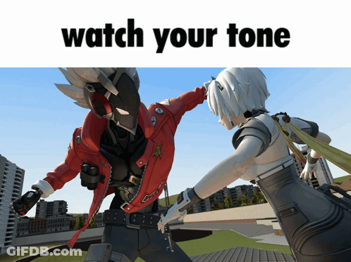 Video Game Characters High Five Saying Watch Your Tone GIF