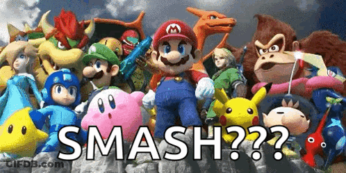 Video Game Characters Standing Together Saying Smash GIF