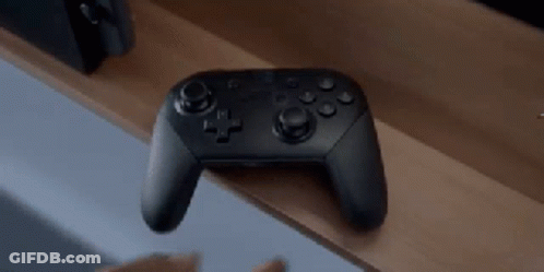 Video Game Controller On Wooden Shelf GIF