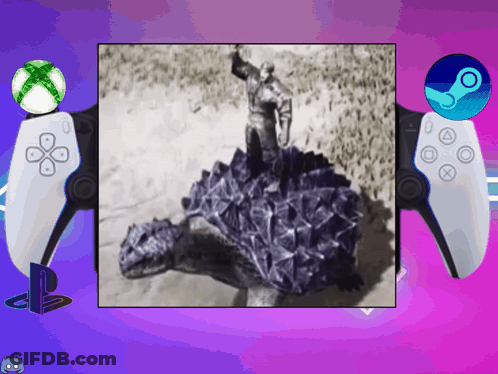 Video Game Controller With Man Standing On Turtle GIF