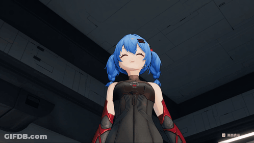 Video Game Girl With Blue Hair And Braids GIF