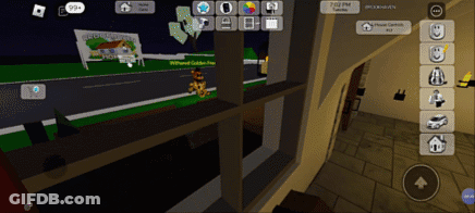 Video Game House With Welcome Golden Tree Sign GIF