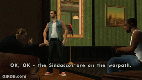 Video Game Man Next To Parrot Saying Ok Ok The Sindaccos Are On The Warpath GIF