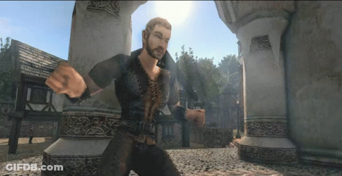 Video Game Man Standing In Front Of Celtic Pillar GIF