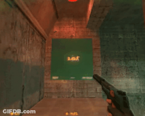Video Game Played In Hallway With Green Light GIF