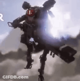 Video Game Robot Flying With Gun GIF