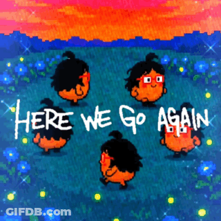Video Game Saying Here We Go Again With Cartoon Characters GIF