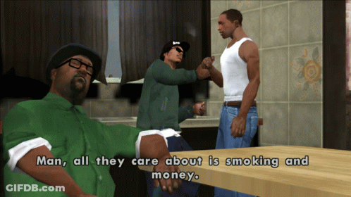 Video Game Scene Man All They Care About Is Smoking And Money GIF