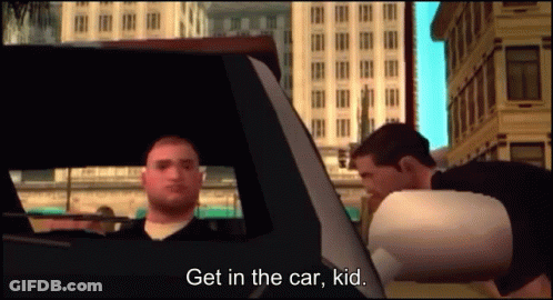 Video Game Scene Saying Get In The Car Kid GIF