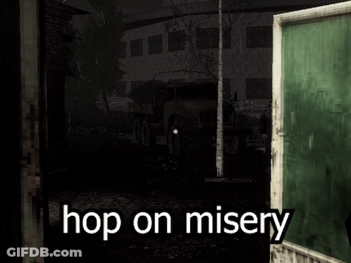 Video Game Scene Saying Hop On Misery GIF