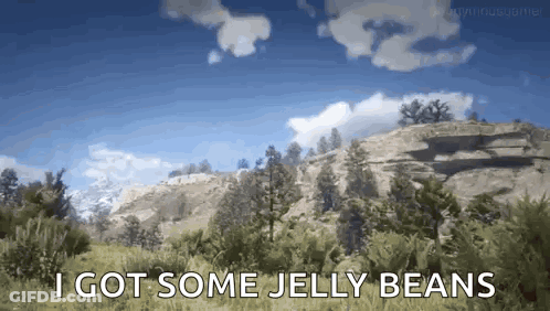 Video Game Scene Saying I Got Some Jelly Beans GIF