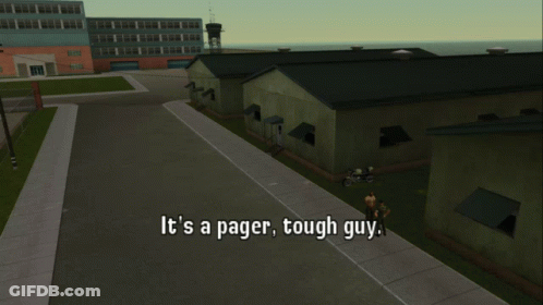 Video Game Scene Saying It's A Pager Tough Guy GIF