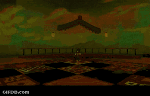 Video Game Scene With Checkered Floor GIF