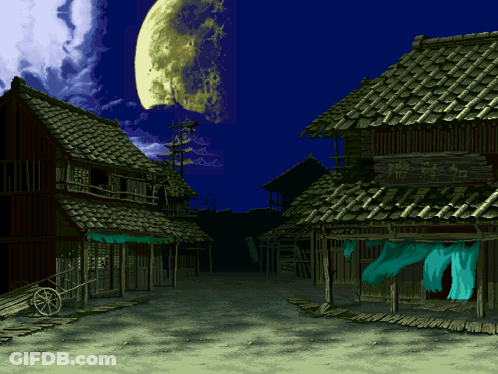 Video Game Scene With Full Moon And A Sign GIF