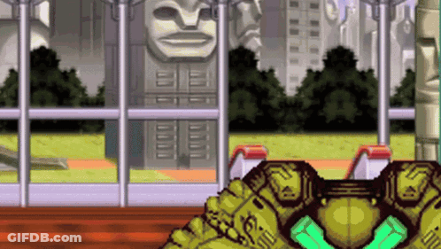 Video Game Scene With Statue And Cartoon Character GIF