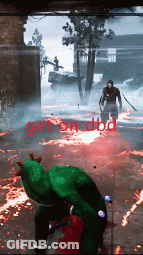 Video Game Screen Saying Get On DBD In Red GIF