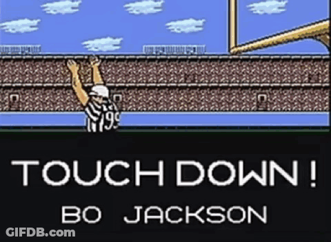 Video Game Screen Saying Touch Down Bo Jackson GIF