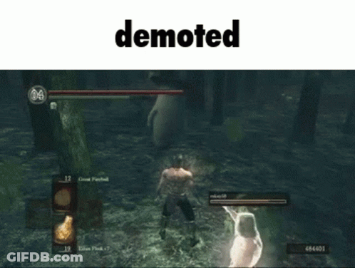 Video Game Screenshot Saying Demoted GIF
