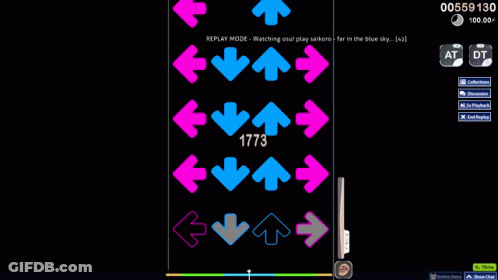 Video Game Screenshot With Pink And Blue Arrows GIF