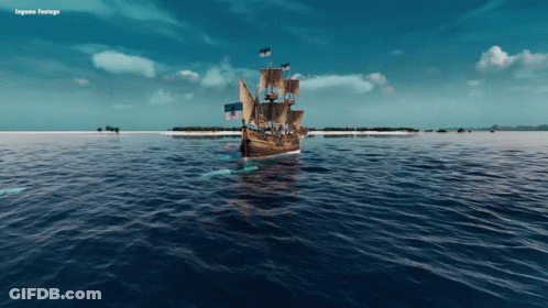 Video Game Ship In Ocean Saying Lagune Footage GIF