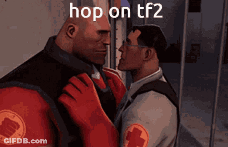 Video Game Tf2 Medic And Heavy Kissing GIF