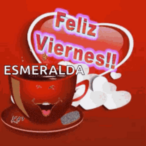 Viernes Feliz Viernes Esmeralda Coffee Cup Wink Heart GIF