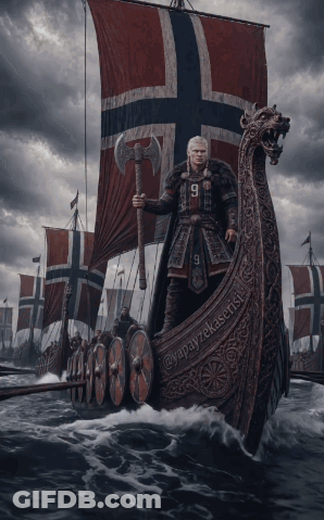 Viking Holding Axe With Number 9 GIF