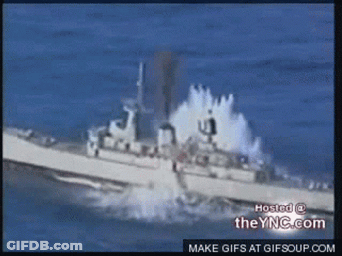 Vintage Battleship Getting Bombed GIF