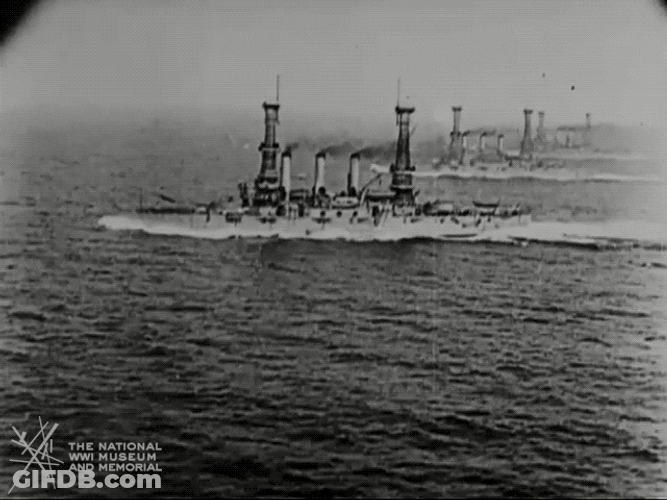 Vintage Battleship Simultaneously Travelling GIF