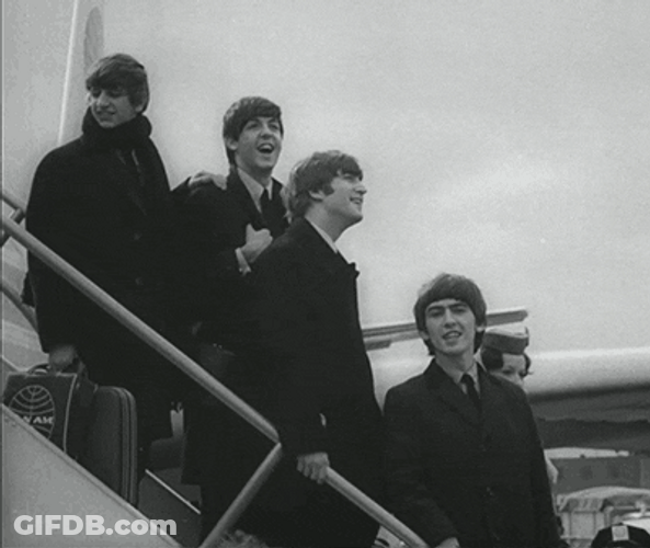 Vintage Beatles Group Exiting Plane GIF
