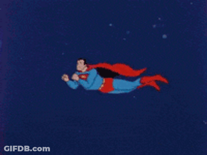 Vintage Cartoon Superman Flying Punching Comets GIF